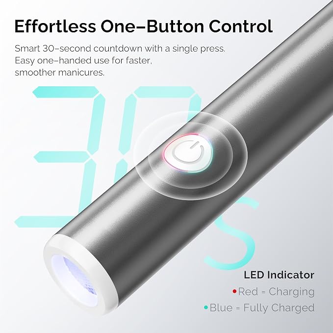 L'UGX Handheld uv Light for Gel Nails with Magnetic Fast Charging – High Power Portable LED Nail Lamp for Gel Polish, Cordless Nail Dryer for Salon & Home- Gray