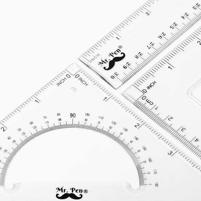 Mr. Pen Triangle Ruler, Protractor, Math Set - 3 Pack, Square Ruler | Protractor for Geometry