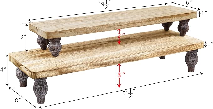 Ikee Design 2 Pcs Set Wooden Display Riser, Wood Cupcake Dessert Display Riser, Countertop Dessert Serving Stand, Cake Riser Stands