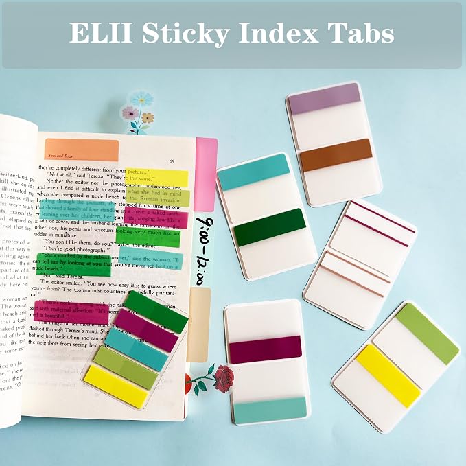 ELII 500 PCS Sticky Index Tabs 21 Sets, Colorful Book Tabs for Notebooks | Sticky Tabs,Page Tabs, Page Markers ,Self Adhesive,Index Labels,Safety Material, Smooth Writing,Transparent,Repositionable
