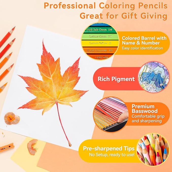 Ohuhu Colored Pencils 72-color Oil-based for Adult Coloring Portrait Halawa | Professional Grade for Artists, Adults, Durable Soft Core, Great Gift Idea for Sketching, Portrait & Coloring Book with Case
