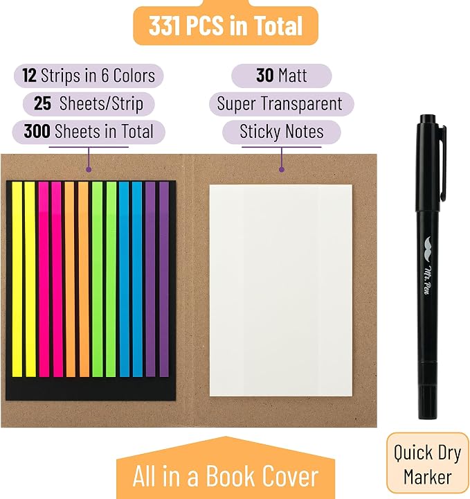 Mr. Pen- Transparent Bible Highlighter Tape and Sticky Note Set, 331 Pcs | Sticky Note Tabs, Sticky Index Tabs, Highlighter Strips, Highlight Strips for Books, Sticky Notes Transparent