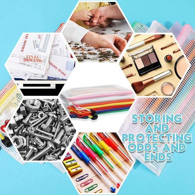 Handepo 100 Pack Mesh Zipper Pouch Pencil Pouches Bulk Clear Storage Bag Small Waterproof Purse Bag Multipurpose for Cash Board Game Passport Office(A6/9.45x4.53in,White Pouch Multicolor Zipper)