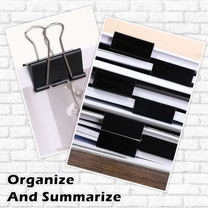 Yexiya 300 Pcs Large 1.61 Inch Binder Clips Bulk Big Paper Clamps Office Supplies Black Paper Clamps for Teachers Students School Office Business Paperwork Supplies