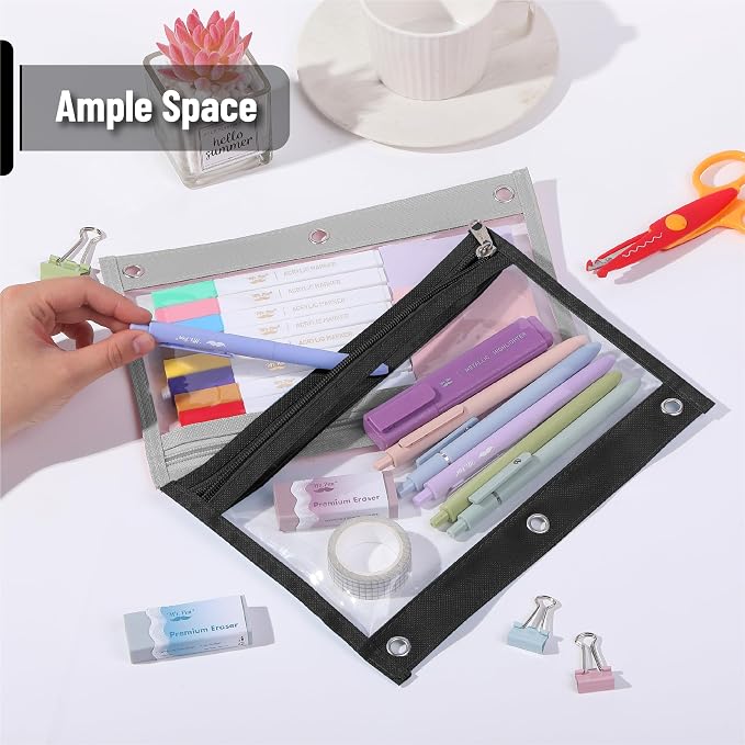 Mr. Pen- Pencil Pouch for 3 Ring Binder, 5 Pack, 10"x7", Smooth Zipper | Clear Window, Large Capacity Pencil Case with 3 Reinforced Grommets for School, Office, Supplies Storage | Clear Window, Large Capacity Pencil Case with 3 Reinforced Grommets for ...