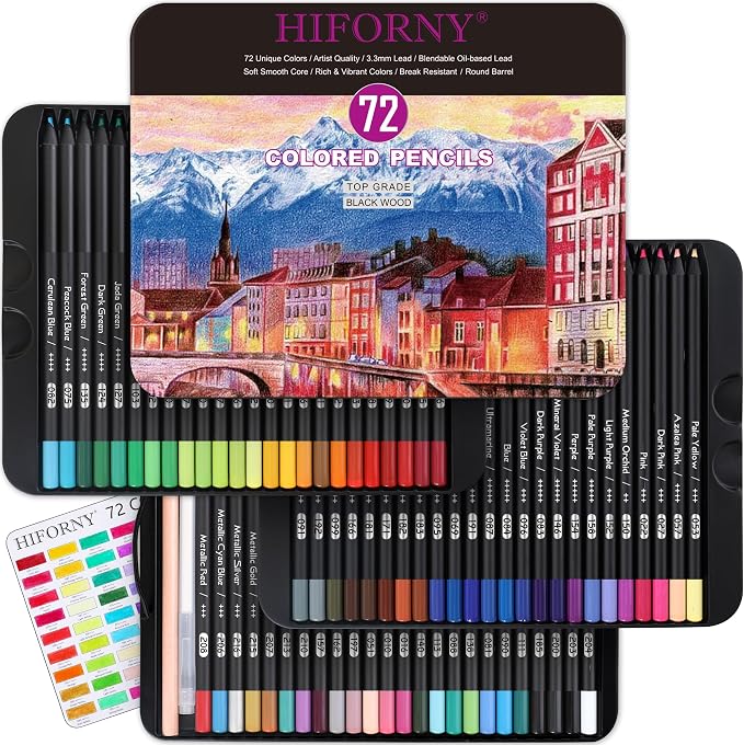 HIFORNY 75 Pack Premium Black Edition Colored Pencils for Adults Coloring – 72 Coloring Pencils with Extras,Artists Soft Core,Drawing Pencils Art Supplies for Adults Beginners