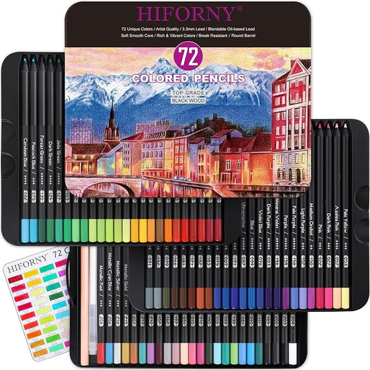 HIFORNY 75 Pack Premium Black Edition Colored Pencils for Adults Coloring – 72 Coloring Pencils with Extras,Artists Soft Core,Drawing Pencils Art Supplies for Adults Beginners