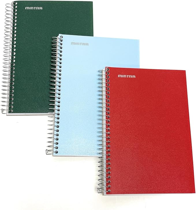 Mintra Office Durable Spiral Notebook - 2 Subject (Junior Size 3pk (6.5in x 9.5in), Green Olive, Arctic Ice, Chili Oil)