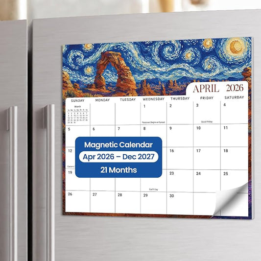 Aesthetic 2026-2027 Magnetic Calendar for Refrigerator, 21-Month Fridge Calendar Magnet from April 2026 to December 2027, Easy Organizing, Starry National Parks