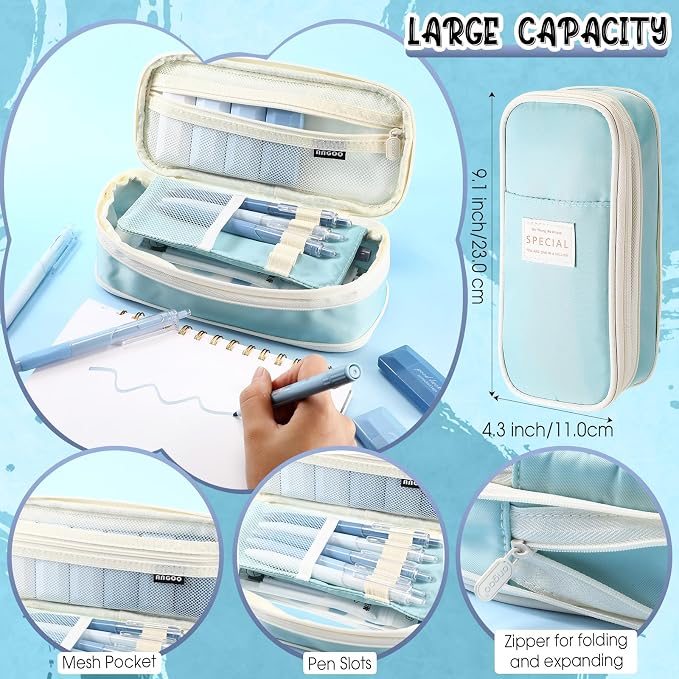38 Pcs Aesthetic Office Supplies with Pen Case Sticky Notes Gel Pens Highlighters Correction Tapes Stationery Kit for Office Work Coworkers(Light Blue Color,Classic)