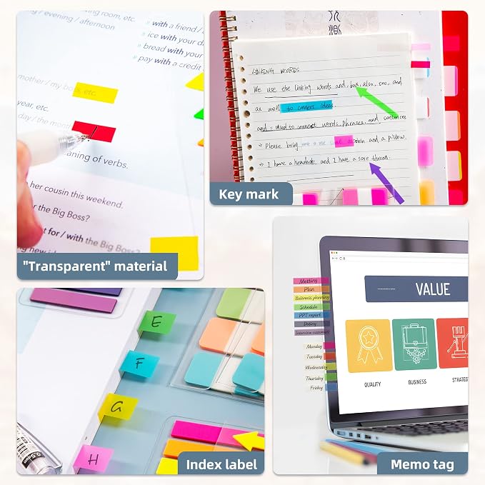 Golcellia Sticky Book Index Tabs, Page Tabs Markers, Sticky Notes Tabs 1272 Pieces(5 Styles, 31 Colors) Annotation Tabs, Book Annotation Supplies Study Pack