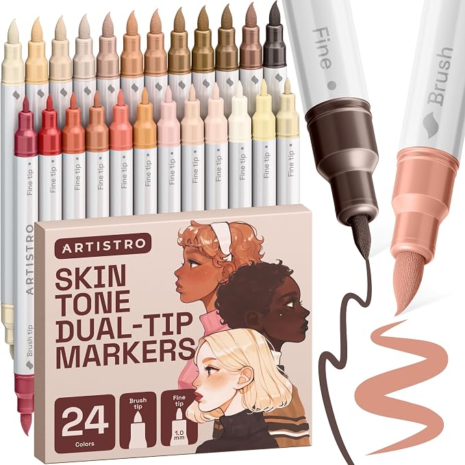 ARTISTRO 24 Skin Tones Acrylic Paint Markers - Paint Pens for Drawing - For Fabric, Rock, Glass, Wood, Molds - Arts & Crafts Gift for Adults, Teens, Kids, Classroom Must Haves & School Supplies