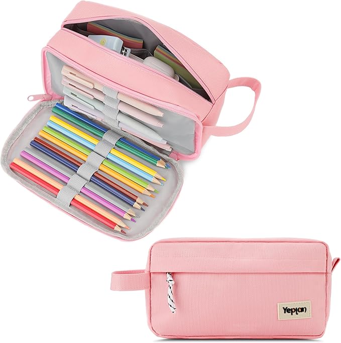 Yeplan Pink Large Capacity Pencil Pouch | Pencil Bag,Pencil Box,Cute Pencil Case,Stationery,Durable Light Weight Material,Back To School, Pencil Case For Girls