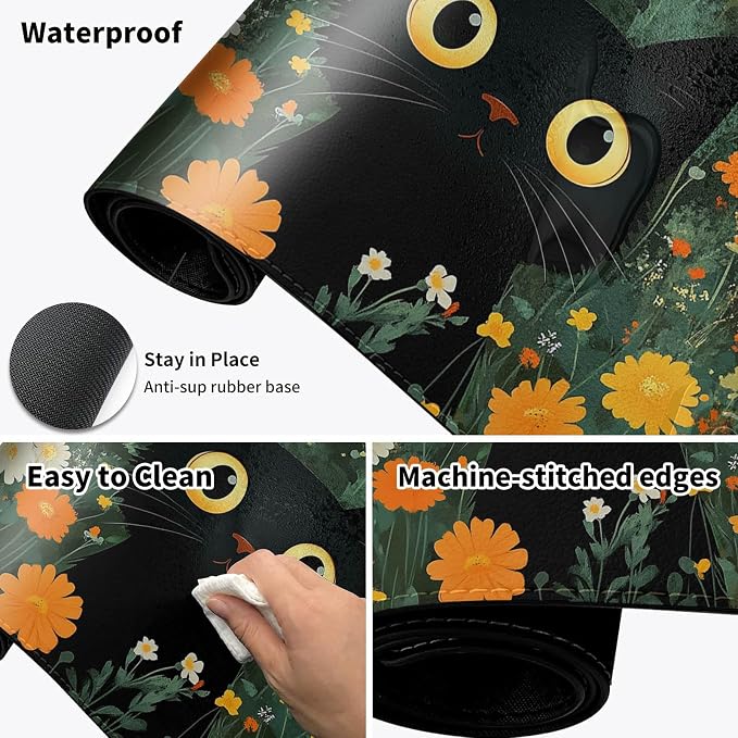 Heated Desk Pad Mouse Pad,Heated Desk Mat,with 3 Heating Levels & 3 Hours Auto Shut-Off,Leather 23.6"*14.2" Gaming Mouse Laptop Mat,Foot Warmer,Cute Cat Floral
