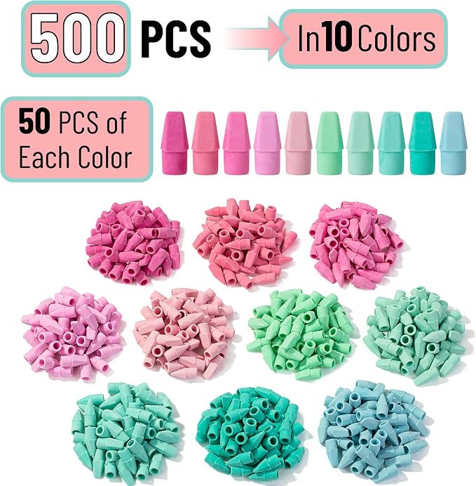 Mr. Pen- Pencil Erasers Toppers, 500 Pack, Colorful, Latex Free, No Smudge | Mr Pen Erasers for Pencils