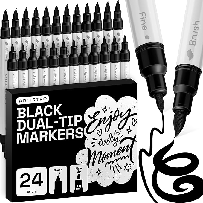 ARTISTRO 24 Black Acrylic Paint Markers - Paint Pens for Drawing - For Fabric, Rock, Glass, Wood, Molds - Arts & Crafts Gift for Adults, Teens, Kids, Classroom Must Haves & School Supplies