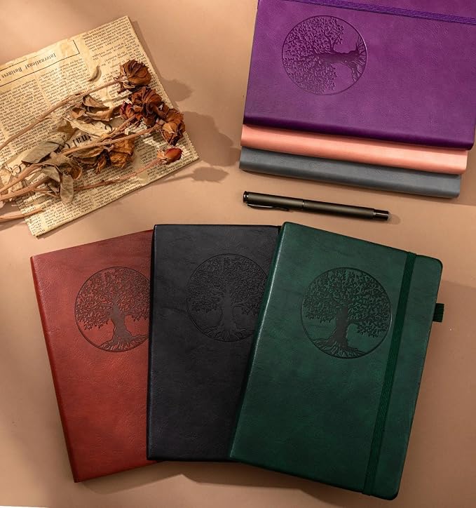 Lined Journal Notebook, A5 Leather Vintage Journals for Writing, 288 Pages College Ruled Notepad for Women Men, Vegan Leather Daily Notebook for Work, School, Travel, Note Taking(Tree of Life, Black)