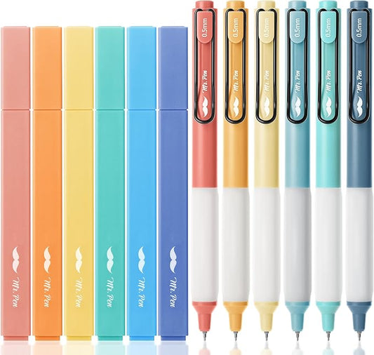 Mr. Pen- Aesthetic Highlighters and Gel Pens, 12 Pack | Assorted Colors Bible Highlighters No Bleed, Assorted Ink Gel Pens, Fast Dry and No Smear for Bible Journaling, Planner