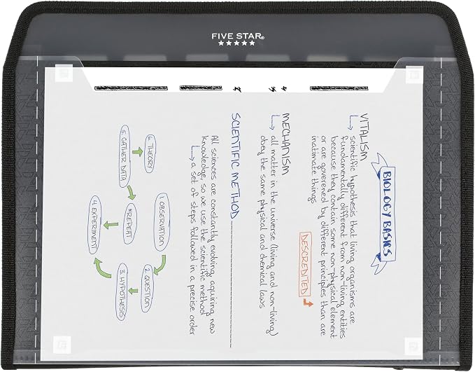 Five Star Expanding File Organizer + Study App, 7-Pocket Accordian File Organizer, Zipper Closure, Holds 8-1/2" x 11" Paper, Black (72709)