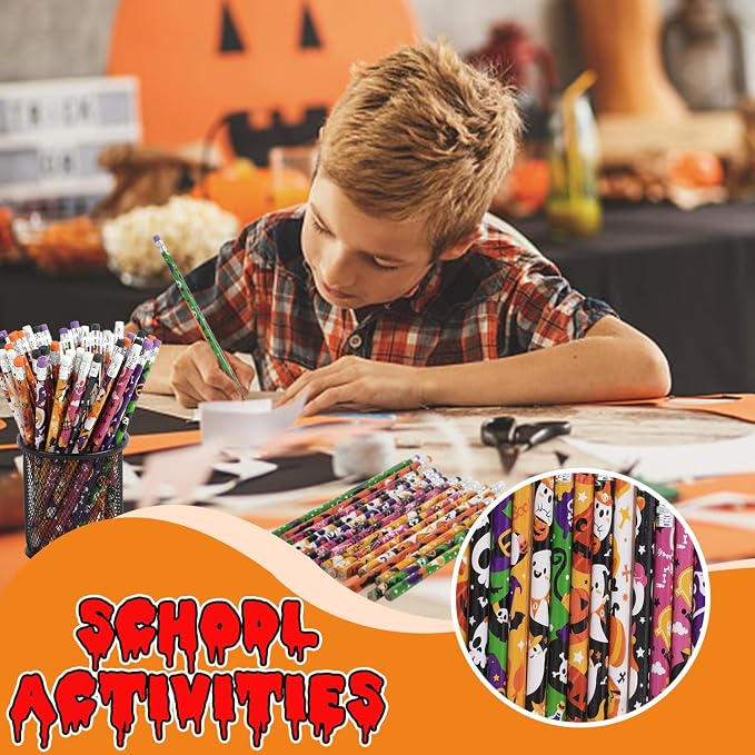 DIYASY 108 Pack Halloween Pencils for Kids, 12 Design Pencils Bulk with Erasers Assorted Colorful Fall Pencil Set for Halloween Goodies Gift Prize Party Favor Supplies