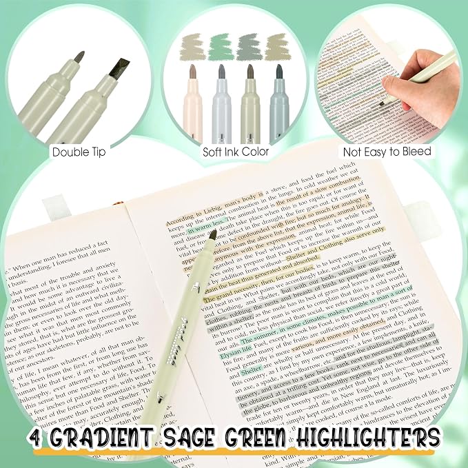 38 Pcs Aesthetic Office Supplies with Pen Case Sticky Notes Gel Pens Highlighters Correction Tapes Stationery Kit for Office Work Coworkers(Green Color,Classic)