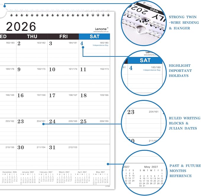 Calendar 2026-2027, 18 Months from July 2026 to December 2027,11.5" x 14.6", with Julian Date