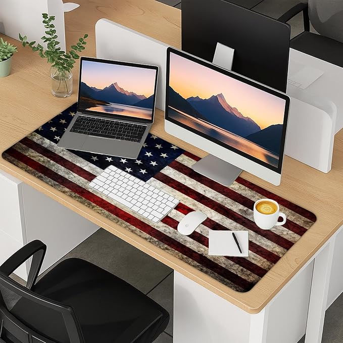 Britimes American Flag Desk Mat Deak Pad Non-Slip PU Leather Large Keyboard Mouse Pad Office Desktop Accessories for Office,Work,Home Decor(31.5"X15.7")