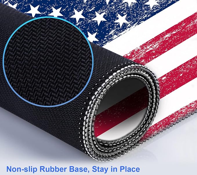 American Flag XXL Large Mouse Pad, Gaming and Home Stitching Side Table Mat | Large Extended Mouse Pad; Full Desk Coverage; Waterproof Coating; Stable Anti-Slide Base For Gaming, Office, Study Daily Use