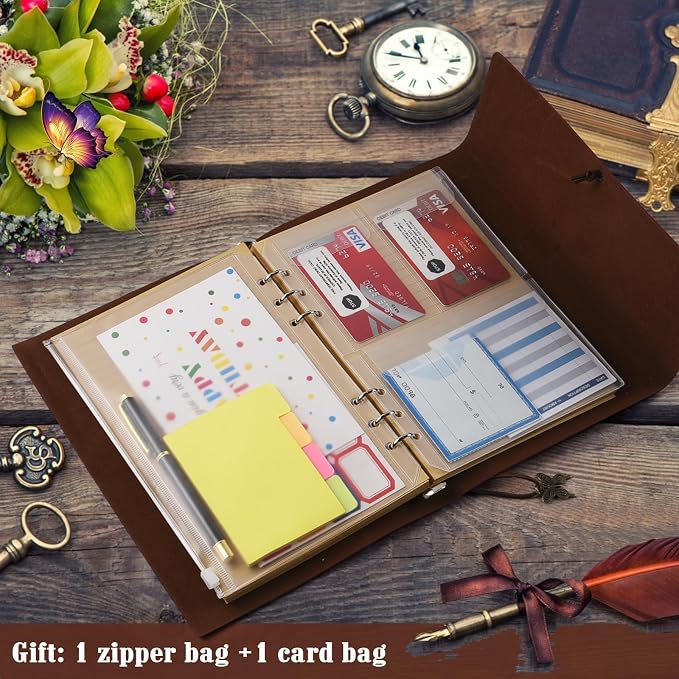 6 Pack Leather Notebook Journal, Travel Journal Bulk, Refillable Vintage Journals for Writing, Diary Gifts for Women, Men, Girls, Boys, 100GSM Lined Paper, Each 160 Pages & 2 Pockets (A5, 9.2" x 6.5")