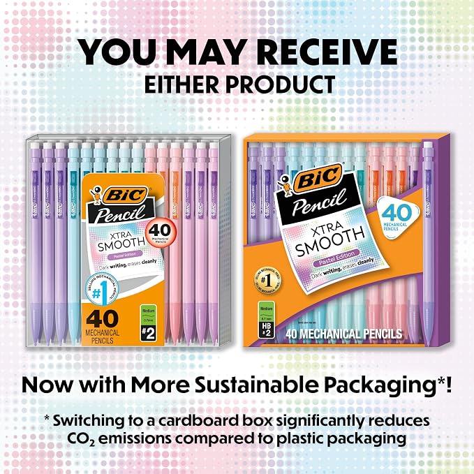 BIC Xtra-Smooth Pastel Mechanical Pencils with Erasers, Medium Point (0.7mm), Bulk Mechanical Pencils for School or Office Supplies, 40 Count (Pack of 2)