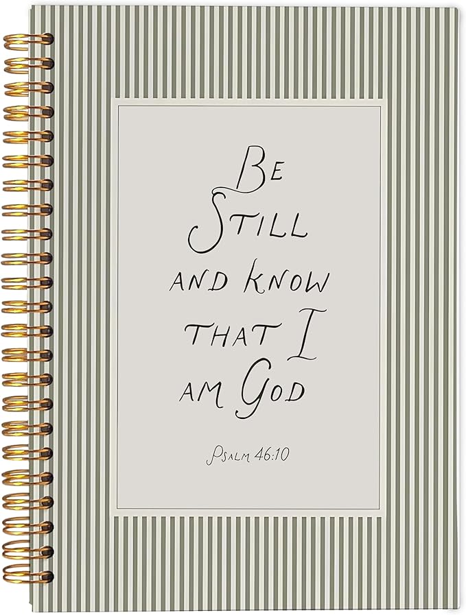Green Striped Christian Notebook Journal, Psalm 46:10 Bible Notebook for Note Taking, Be Still and Know That I Am God Religious Scripture Spiral Journal 5.5x8.3 Inch