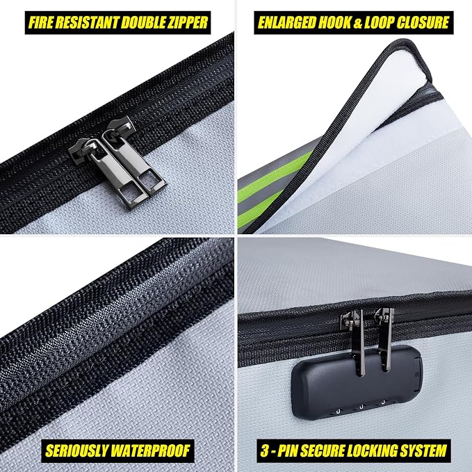 Large Fireproof Safe Bag, 24x12x12'' Fireproof Document Bag, Large capacity waterproof storage bag with reflective strips, Firesafe Box for File,Cash,Passport,Keys