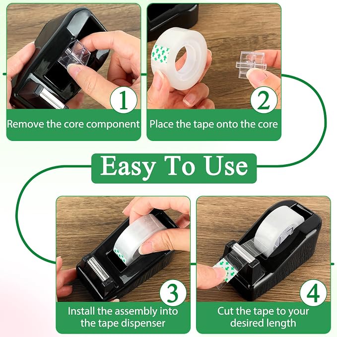 Desktop Tape Dispenser with 15 Rolls Transparent Tape, Black Desk Tape Dispenser for Home Office School, Tape and Dispenser Set for Light Duty Packaging Arts Crafts Note Repair Everyday Use