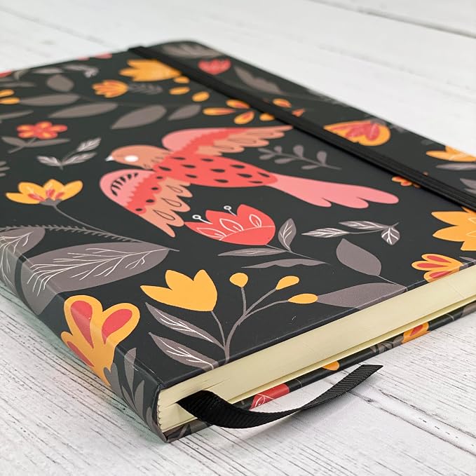 RICCO BELLO Lined Journal Notebook, Folk Art Flowers, Hardcover | Pen Holder, College Ruled, 96 Sheets/192 Pages, 5.7 x 8.4 Inches, For Work & Notes