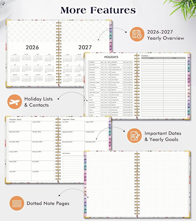 Academic Planner 2026-2027, 18 Months Weekly and Monthly Hardcover Planner, July 2026 - December 2027, 8.5" x 11" A4 Large Daily Calendar Planner Book with Tabs, Spiral College School Agenda Organizer for Student Teacher, Garden