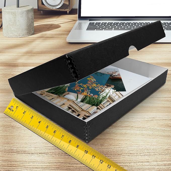 Golden State Art, Clamshell Archival Folio Storage Box 9x12 Inch, Black | Acid-Free Photo Box with Metal Edge Corner, Preserve And Store Paper Documents Cards Prints Arts and Crafts DIY Projects