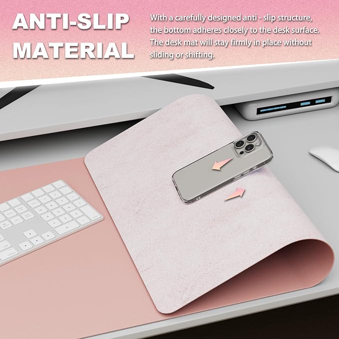 K KNODEL Large Desk Protector Mat and Pad for Office (Pink, 17" x 35.4") | Waterproof Desk Mat, Desk Pads and Blotters, Desktop Mat, Desk Protector and Cover, Office Computer, Laptop and Keyboard Mat