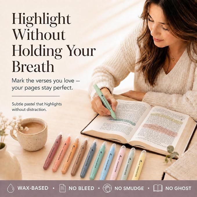 10 Pack Bible Safe Highlighters - Vintage Color, Wax Highlighters | No Bleed, Scripture Markers for Journaling, Study Accessories and School Supplies