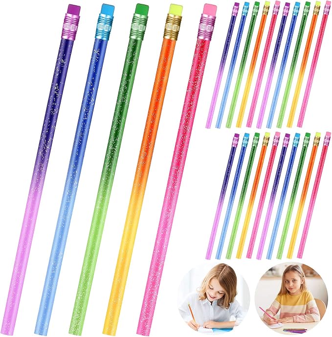 Zonon 15 Pieces Color Changing Mood Pencil Glitter Pencil with Eraser Wooden Activated Color Changing Back to School Gift Thermochromic for Students Kids Prizes Birthday Party Favors