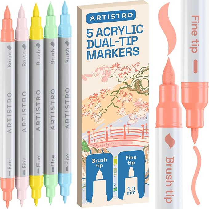 ARTISTRO 5 Pastel Acrylic Paint Markers - Paint Pens for Drawing - For Fabric, Rock, Glass, Wood, Molds - Arts & Crafts Gift for Adults, Teens, Kids, Classroom Must Haves & School Supplies