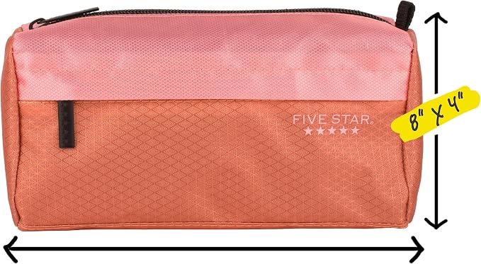 Five Star Pencil Pouch, Pen Case, 9-Pocket Zipper Pouch, Storage Organizer for School Supplies Earbuds Chargers Cables Makeup, Pink/Terracotta (500213F-ECM)