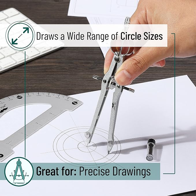 Mr. Pen- Metal Protractor and Metal Compass Set, Compass for Geometry | Geometry Set, Compasses, Protractor and Compass, Protractor for Geometry, Drawing Compass, Math Compass, Math Compass