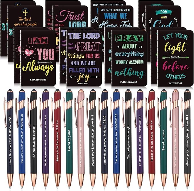 Funrous 32 Pcs Motivational Quote Pens Inspirational Notepads Mini Journal with Ballpoint Pen Small Notebooks Gift for Men Women Coworker Adult Party Favors Prize Teacher Student Office(Prayer)