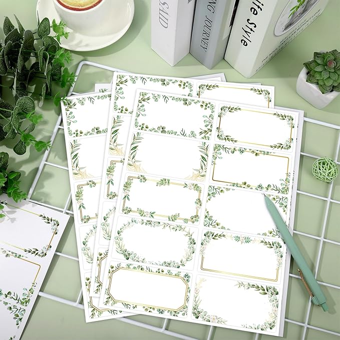 JarThenaAMCS Eucalyptus Address Label Stickers Wedding Greenery Leaves Printable Mailing Labels Self-Adhesive Name Sticker Gift Tag for Baby Shower Mailing Package Office Printer, 200 Pcs, 2 x 4 Inch