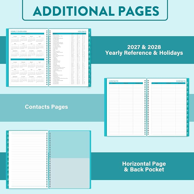 2027 Planner - Planner/Calendar 2027, Jan.2027 - Dec.2027, 8.3" x 6.25" | Tabs, 2027 Calendar Planner, Flexible Cover, A5 Thick Paper, Twin-Wire Binding, 2027 Planner Weekly and Monthly - Aqua Green,