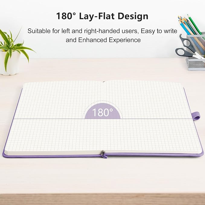 RETTACY Graph Grid Paper Notebook, 192 Pages, A5 Size (5.7'' x 8.3'') | 5 Squares per Inch, Leather Hardcover, 100 GSM Thick Paper, for School, Students, Math, Engineering (Purple)