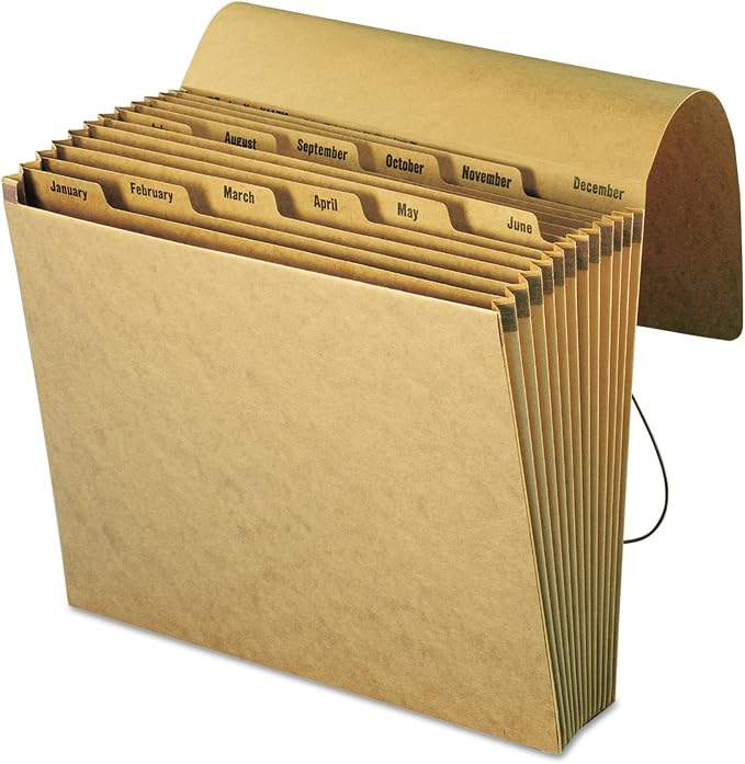 Smead Expanding File with Flap and Cord Closure, 12 Pockets, Monthly (Jan-Dec), Letter Size, Kraft (70186) (Pack of 1)