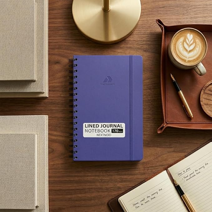 Nextnoid A5 Lined Spiral Notebook - 170 Pages, College Ruled, Violet Purple | Hardcover Notebook for Everyday Writing, A5 Size (5.8" x 8.3") Journal for Work and School, Daily Journaling and Notetaking