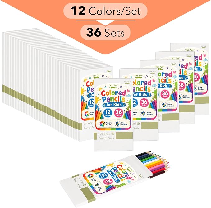 Mr. Pen- Colored Pencils for Kids, 12 Colors/Set, 36 Sets, Soft Core Pre-Sharpened Color Pencils Bulk for Adult Coloring Book, Drawing, Sketching, Teacher Supplies, Classroom Prizes, Kids Party Favors