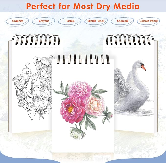 FIXSMITH 5.5"X8.5" Sketch Book | 160 Sheets (68 lb/100gsm) | 2 Pack Sketchbooks | Top Spiral Bound Artist Sketch Pad | Acid Free Drawing Pad | Ideal for Kids,Beginners,Artists &Painters | Bright White